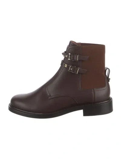 Pre-owned Valentino Garavani Rockstud Accents Leather Boots In Brown