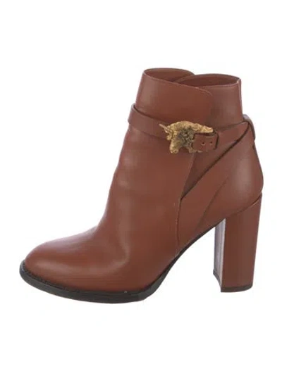 Pre-owned Valentino Garavani Rockstud Accents Leather Boots In Brown