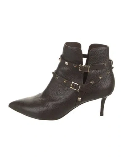 Pre-owned Valentino Garavani Rockstud Accents Leather Boots In Brown