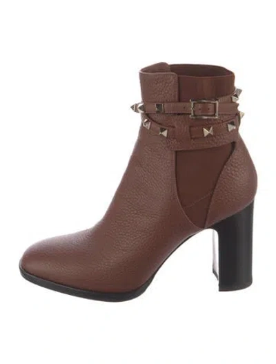 Pre-owned Valentino Garavani Rockstud Accents Leather Boots In Brown