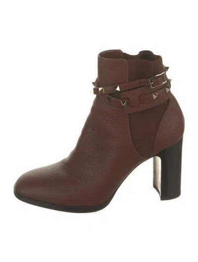 Pre-owned Valentino Garavani Rockstud Accents Leather Boots In Brown