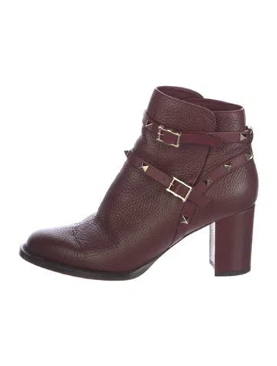 Pre-owned Valentino Garavani Rockstud Accents Leather Boots In Burgundy