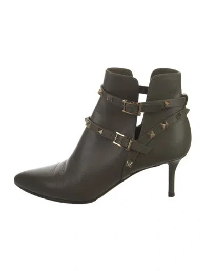 Pre-owned Valentino Garavani Rockstud Accents Leather Boots In Green