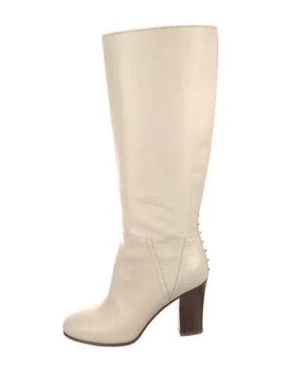 Pre-owned Valentino Garavani Rockstud Accents Leather Boots In Neutral