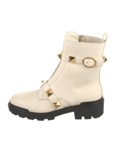 Pre-owned Valentino Garavani Rockstud Accents Leather Boots In Neutrals