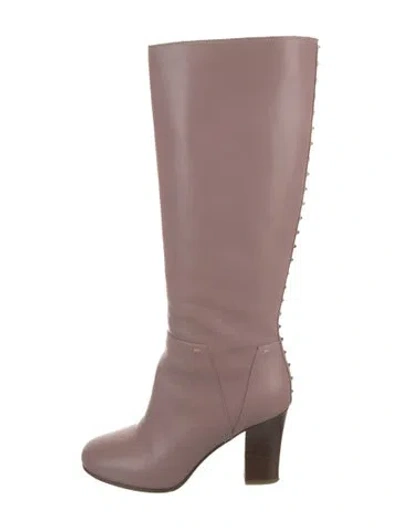 Pre-owned Valentino Garavani Rockstud Accents Leather Boots In Purple