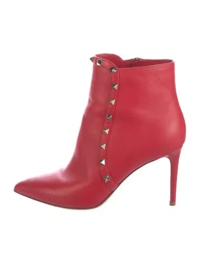 Pre-owned Valentino Garavani Rockstud Accents Leather Boots In Red