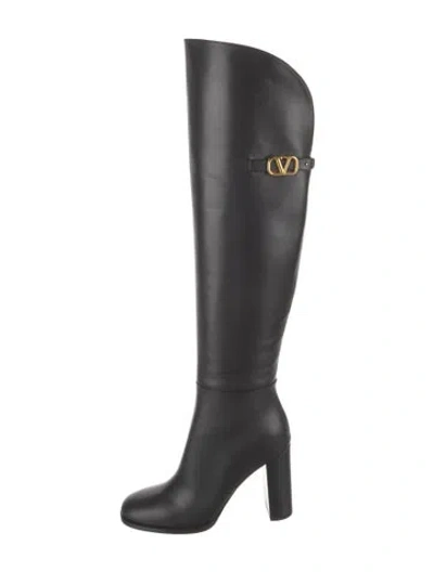 Pre-owned Valentino Garavani Rockstud Accents Leather Boots W/ Tags In Black