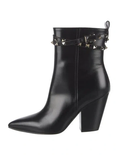 Pre-owned Valentino Garavani Rockstud Accents Leather Boots W/ Tags In Black