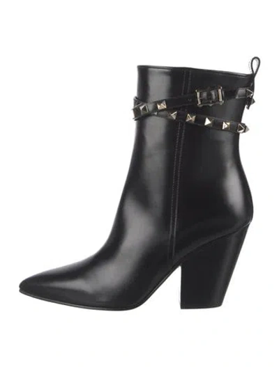 Pre-owned Valentino Garavani Rockstud Accents Leather Boots W/ Tags In Black