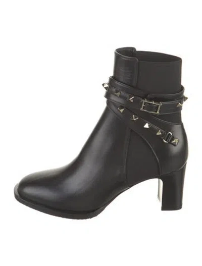 Pre-owned Valentino Garavani Rockstud Accents Leather Boots W/ Tags In Black