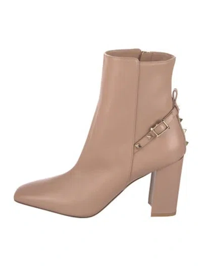 Pre-owned Valentino Garavani Rockstud Accents Leather Boots W/ Tags In Neutrals