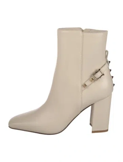 Pre-owned Valentino Garavani Rockstud Accents Leather Boots W/ Tags In Neutrals