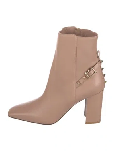 Pre-owned Valentino Garavani Rockstud Accents Leather Boots W/ Tags In Neutrals