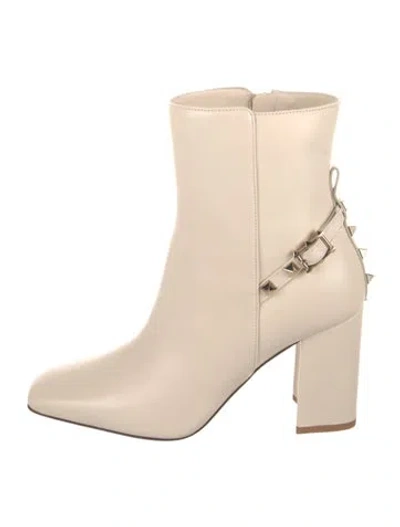 Pre-owned Valentino Garavani Rockstud Accents Leather Boots W/ Tags In Neutrals