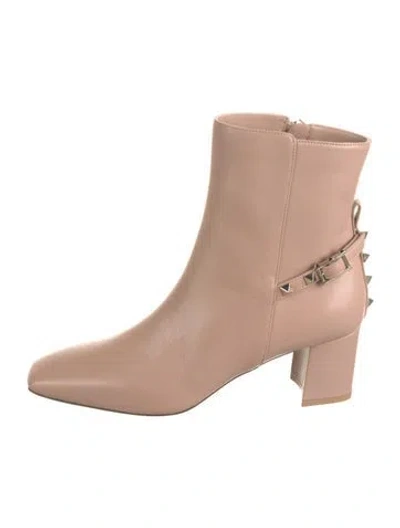 Pre-owned Valentino Garavani Rockstud Accents Leather Boots W/ Tags In Neutrals