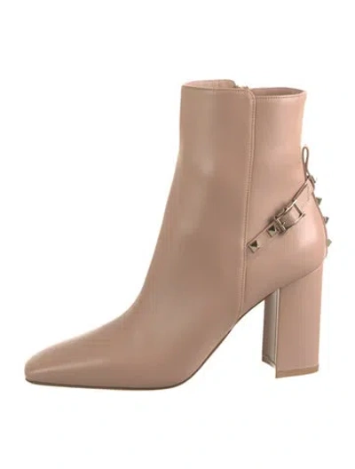 Pre-owned Valentino Garavani Rockstud Accents Leather Boots W/ Tags In Neutrals