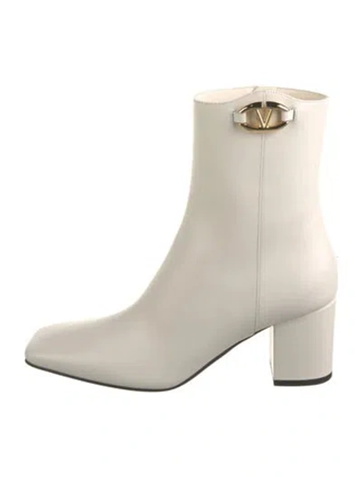 Pre-owned Valentino Garavani Rockstud Accents Leather Boots W/ Tags In Neutrals