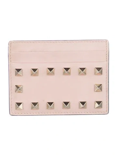 Pre-owned Valentino Garavani Rockstud Accents Leather Card Holder In Pink