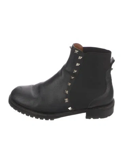 Pre-owned Valentino Garavani Rockstud Accents Leather Chelsea Boots In Black