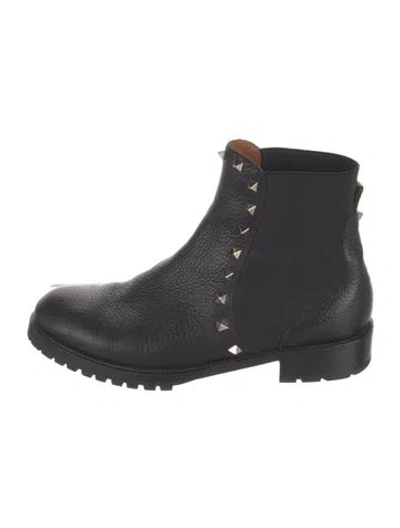 Pre-owned Valentino Garavani Rockstud Accents Leather Chelsea Boots In Black