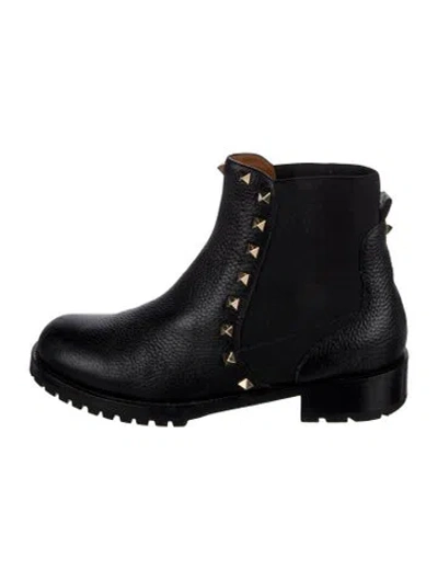 Pre-owned Valentino Garavani Rockstud Accents Leather Chelsea Boots In Black