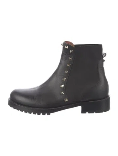 Pre-owned Valentino Garavani Rockstud Accents Leather Chelsea Boots In Black