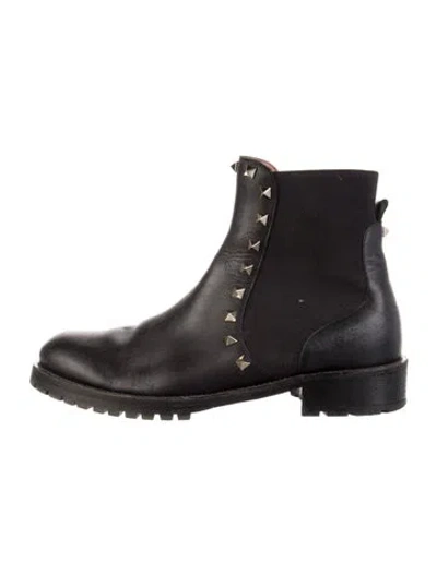 Pre-owned Valentino Garavani Rockstud Accents Leather Chelsea Boots In Black