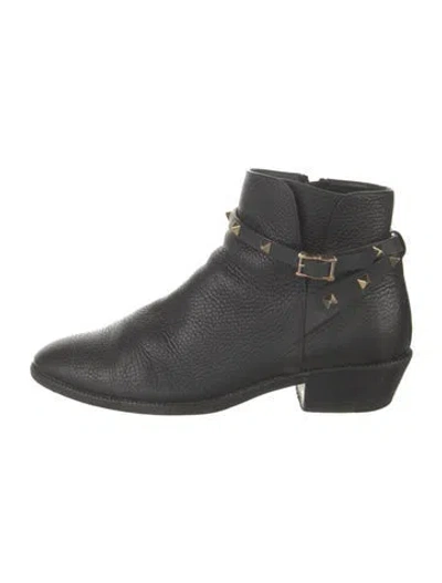 Pre-owned Valentino Garavani Rockstud Accents Leather Chelsea Boots In Black