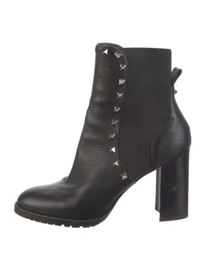 Pre-owned Valentino Garavani Rockstud Accents Leather Chelsea Boots In Black