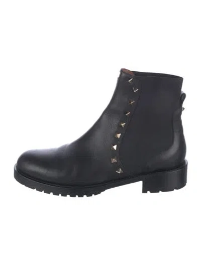 Pre-owned Valentino Garavani Rockstud Accents Leather Chelsea Boots In Black