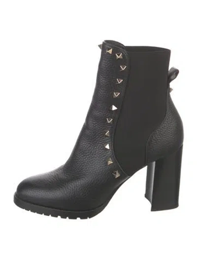 Pre-owned Valentino Garavani Rockstud Accents Leather Chelsea Boots In Black