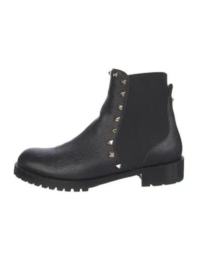 Pre-owned Valentino Garavani Rockstud Accents Leather Chelsea Boots In Black