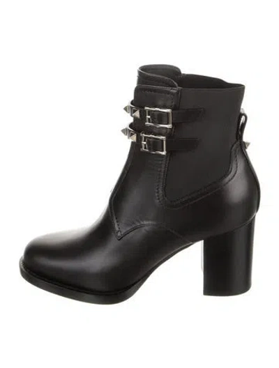 Pre-owned Valentino Garavani Rockstud Accents Leather Chelsea Boots W/ Tags In Black