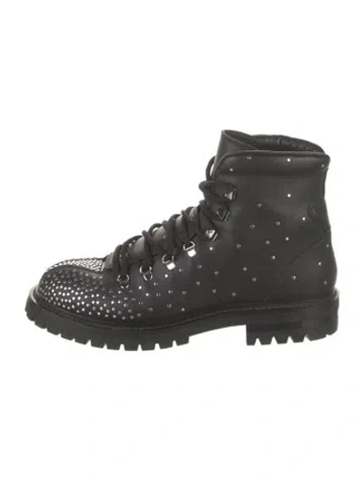 Pre-owned Valentino Garavani Rockstud Accents Leather Combat Boots In Black