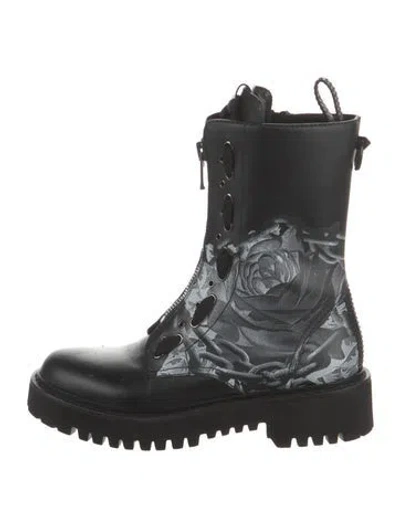 Pre-owned Valentino Garavani Rockstud Accents Leather Combat Boots In Black