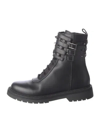Pre-owned Valentino Garavani Rockstud Accents Leather Combat Boots In Black