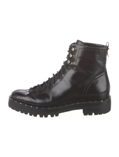 Pre-owned Valentino Garavani Rockstud Accents Leather Combat Boots In Black