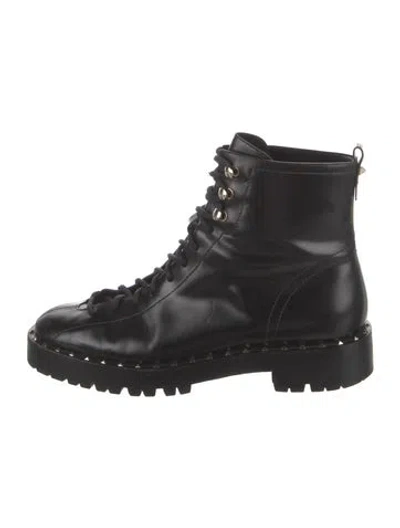 Pre-owned Valentino Garavani Rockstud Accents Leather Combat Boots In Black