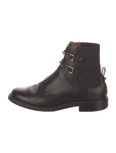 Pre-owned Valentino Garavani Rockstud Accents Leather Combat Boots In Black