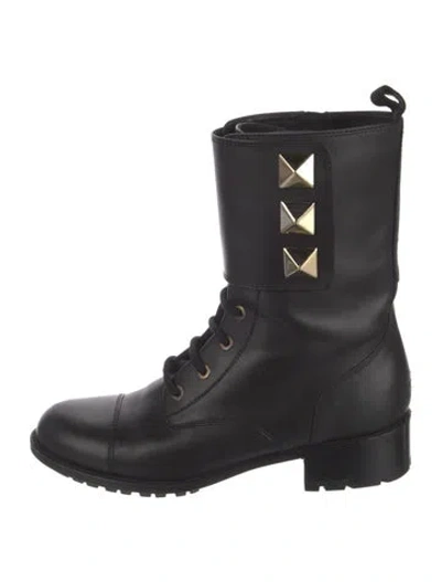 Pre-owned Valentino Garavani Rockstud Accents Leather Combat Boots In Black