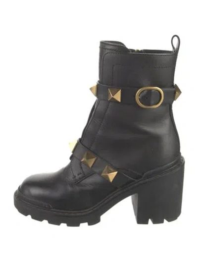 Pre-owned Valentino Garavani Rockstud Accents Leather Combat Boots In Black