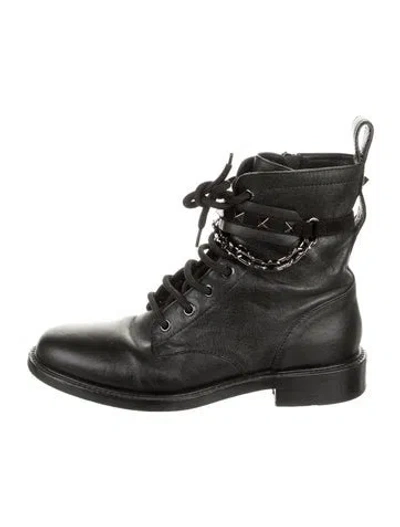 Pre-owned Valentino Garavani Rockstud Accents Leather Combat Boots In Black
