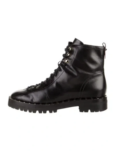 Pre-owned Valentino Garavani Rockstud Accents Leather Combat Boots In Black