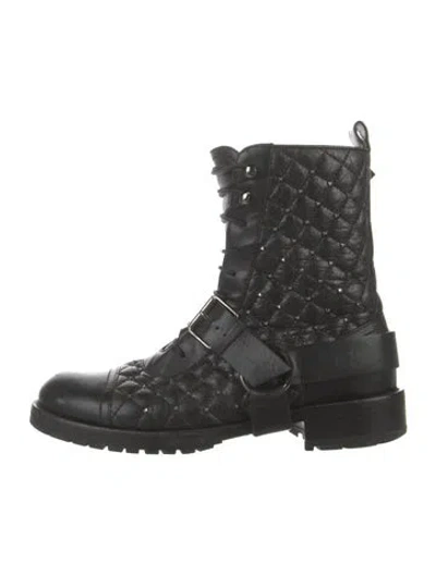 Pre-owned Valentino Garavani Rockstud Accents Leather Combat Boots In Black