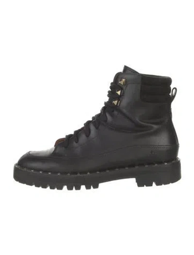 Pre-owned Valentino Garavani Rockstud Accents Leather Combat Boots In Black