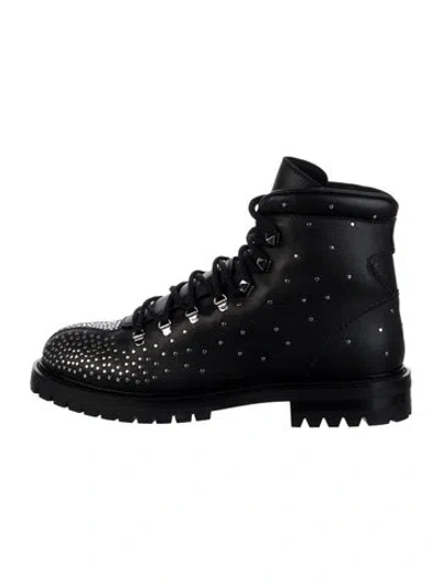 Pre-owned Valentino Garavani Rockstud Accents Leather Combat Boots In Black