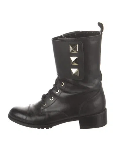 Pre-owned Valentino Garavani Rockstud Accents Leather Combat Boots In Black