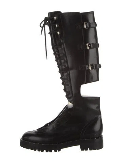 Pre-owned Valentino Garavani Rockstud Accents Leather Combat Boots In Black
