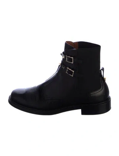 Pre-owned Valentino Garavani Rockstud Accents Leather Combat Boots In Black